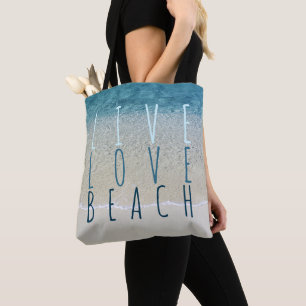 Leef Liefde Strand Turquoise Blauwe Oceaan Surf Go Draagtas
