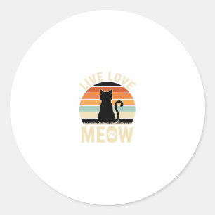 Leef Liever Meow Vintage Kat Zonsondergang Design_ Ronde Sticker