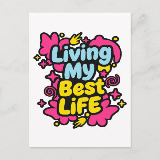 Leef mijn beste leven kleurrijke pop art graphics briefkaart