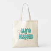 Leef mijn gezegende leven Aqua Blue Tote Bag (Achterkant)