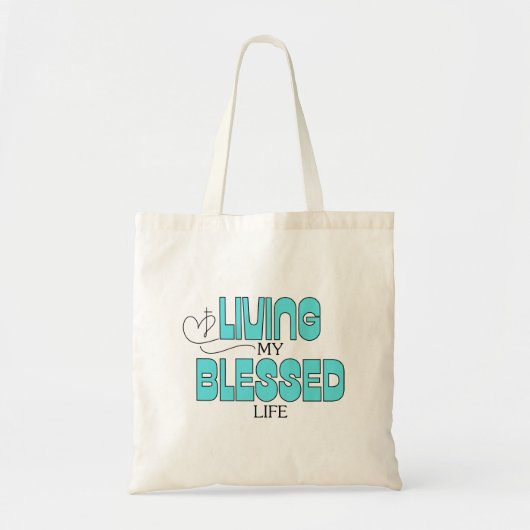 Leef mijn gezegende leven Aqua Blue Tote Bag (Voorkant)