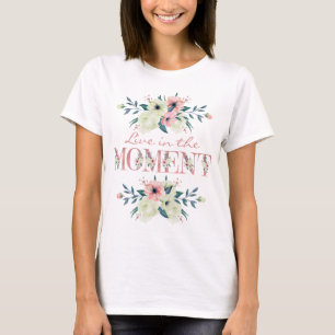 Leef op het moment roze Waterverf Floral T-shirt