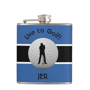 Leef voor Golf Citaat Geborduurde Initialen Blauw Heupfles