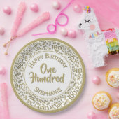 Leeftijd 100 Verspreid Getal Patroon Goud/Wit Papieren Bordje (Feest)