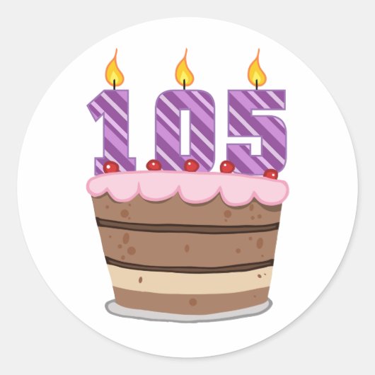 Leeftijd 105: Birthday Cake Ronde Sticker (Voorkant)