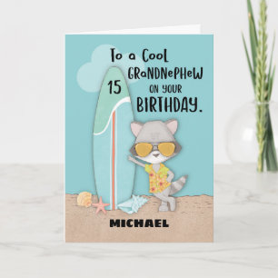 Leeftijd 15 grootneefje Birthday Beach Funny Racco Kaart