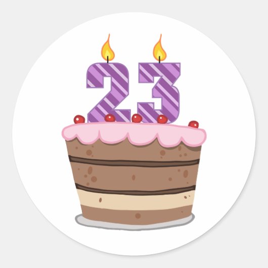 Leeftijd 23 op de Birthday Cake Ronde Sticker (Voorkant)