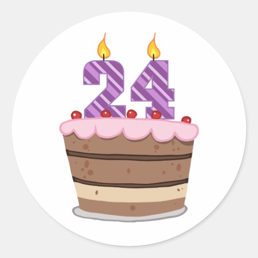 Leeftijd 24 op de Birthday Cake Ronde Sticker (Voorkant)