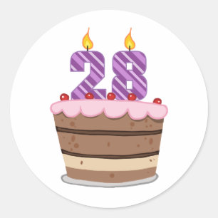 Leeftijd 28 op de Birthday Cake Ronde Sticker
