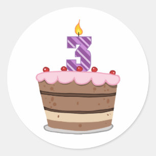Leeftijd 3: Birthday Cake Ronde Sticker