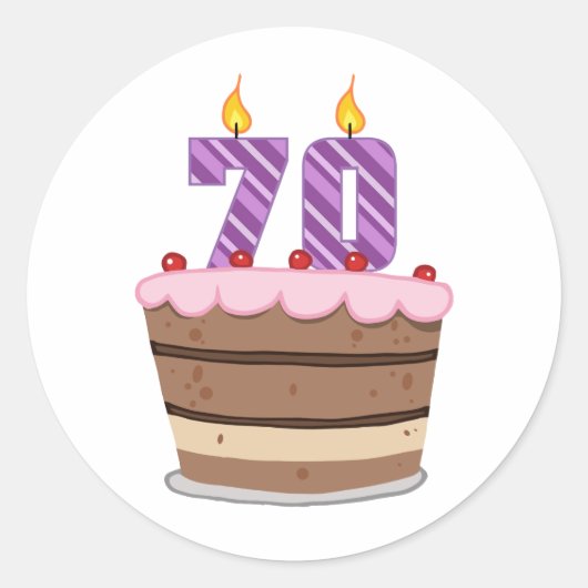 Leeftijd 70 op de Birthday Cake Ronde Sticker (Voorkant)