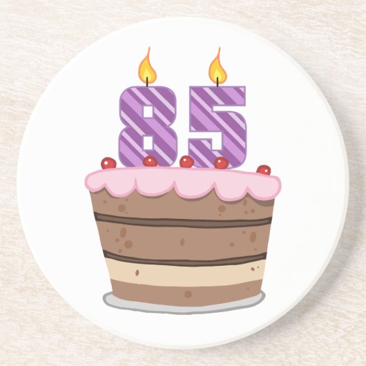 Leeftijd 85 op de Birthday Cake Zandsteen Onderzetter (Voorkant)