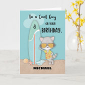 Leeftijd 8 Guy Birthday Beach Funny Cool Raccoon Kaart (Gele Bloem)