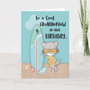 Leeftijd 9 Grootneefje Birthday Beach Funny Raccoo Kaart