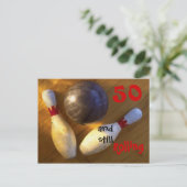 Leeftijd bowling verjaardag aanpassen briefkaart (Staand voorkant)