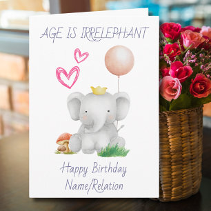 Leeftijd is irrelevant Cute Elephant Funny Birthda Kaart