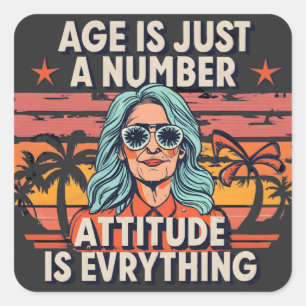 Leeftijd is slechts een getal,  retro oudere vrouw vierkante sticker