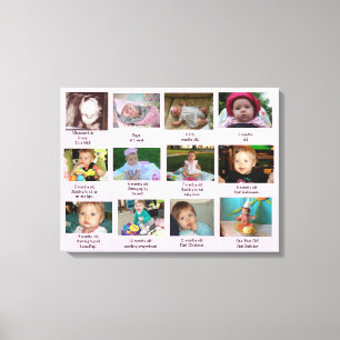 Leeftijd Progressie eerste jaar Baby Fotokunst Canvas Afdruk