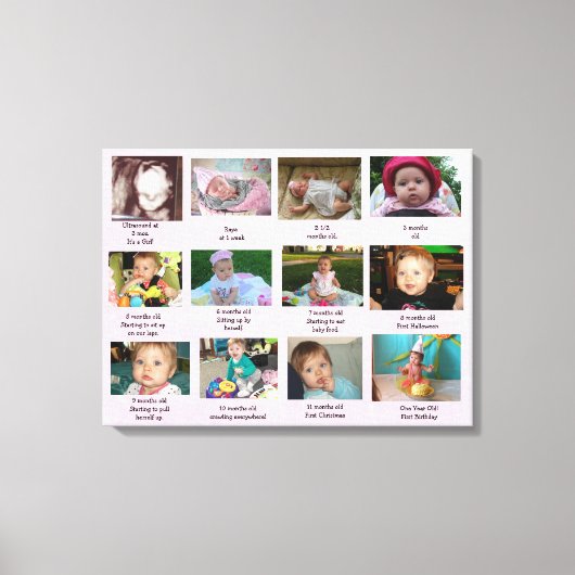 Leeftijd Progressie eerste jaar Baby Fotokunst Canvas Afdruk (Voorkant)