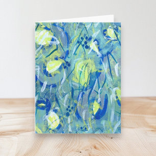 Leeg Abstract Blauw Modern Art Gevouwen Nota Kaart