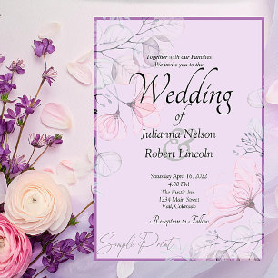 Leeg budget Paarse bloemen bruiloft Kaart