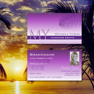 Leeg-logo en foto van lavender Gradient Palm Leaf Visitekaartje