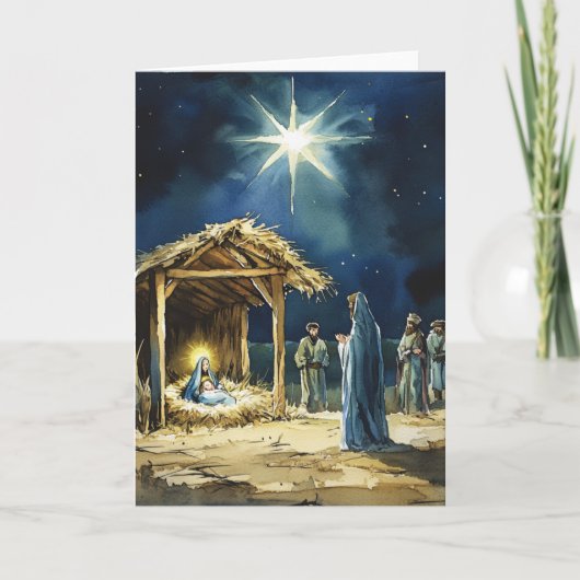 Leeg van binnen | Watercolor kerststal scène Kaart (Voorkant)