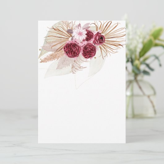 Leeg Voeg je eigen Boho Burgundy Pampas Gras toe  Kaart (Staand voorkant)