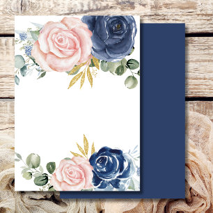 Leeg Voeg je eigen tekst Navy blue blush pink flor Kaart