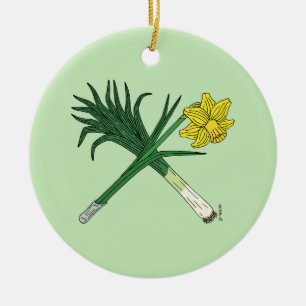 Leek en Daffodil Crossed Keramisch Ornament