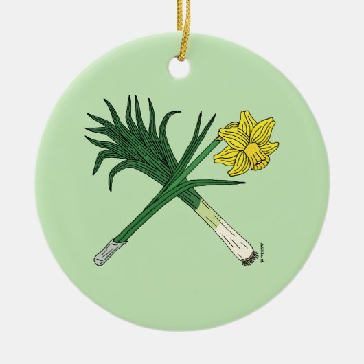 Leek en Daffodil Crossed Keramisch Ornament (Voorkant)