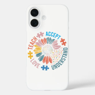 "Leer Accepteer Houd Van Begrijp" Puzzelstuk Bloem iPhone 16 Hoesje