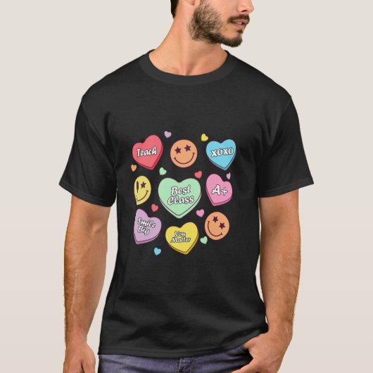 Leer Conversation Hearts Snoep School Teacher Val T-shirt (Voorkant)
