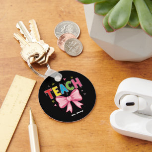 Leer Coquette Bow Crayon Docent Kinder Grappig Sleutelhanger