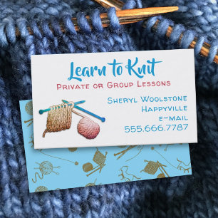 Leer de Knit Needles Yarn Knitting Lessen Visitekaartje