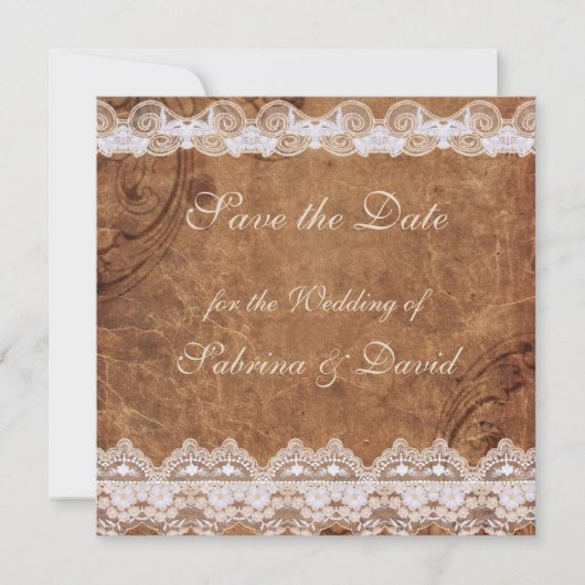  Leer en Lace sparen de Datum Save The Date (Voorkant)