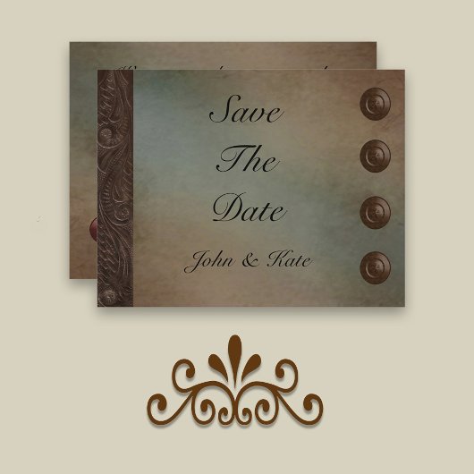 Leer (faux) en Turquoise Grunge Save The Date