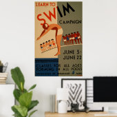 Leer het Swim Campaign Vintage Poster (Thuiskantoor)
