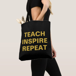 Leer Inspireren Herhaal Motiverend Ontwerp Zwart Draagtas