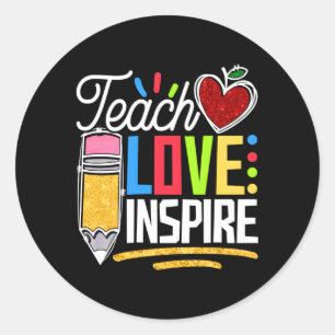 Leer liefde en inspireer terug naar school leraar ronde sticker