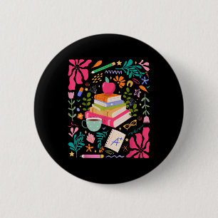 Leer Liefde Inspireer Bloemenleraar Eerste Dag Ter Ronde Button 5,7 Cm