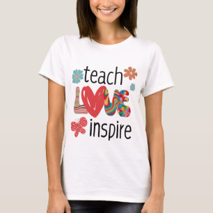 Leer Love Inspire boho kleuren leraar cadeau T-shirt