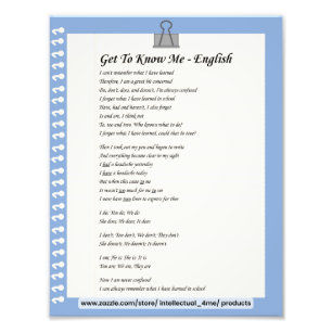 Leer mij kennen - Engels Foto Afdruk