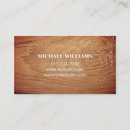 leer | Monogram bruin gestikt | houtnerf Visitekaartje (Achterkant)