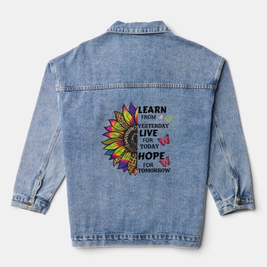 Leer van gisteren citaten Zonnebloemenvlinders Denim Jacket (Achterkant)