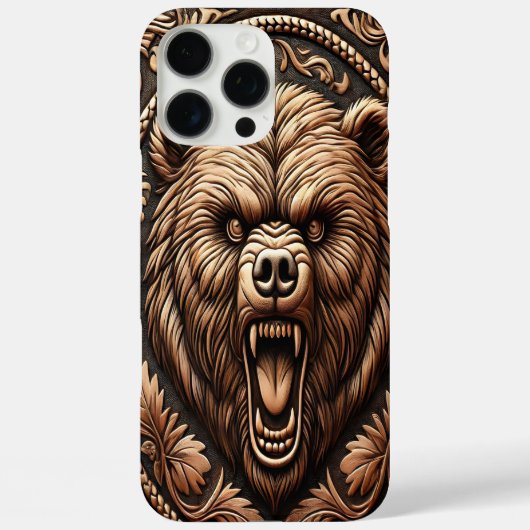 Leerachtig uitziend Beer Angry Head Case-Mate iPhone Case (Achterkant)