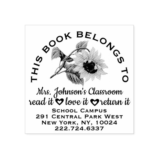 Leerbordetiket Zonnebloemnaam Rubberstempel (Afrduk)