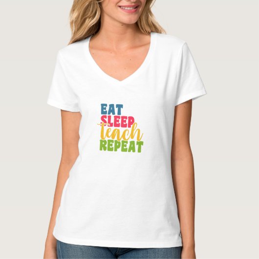 Leerdag Eat Sleep Teach Herhaal T-shirt (Voorkant)