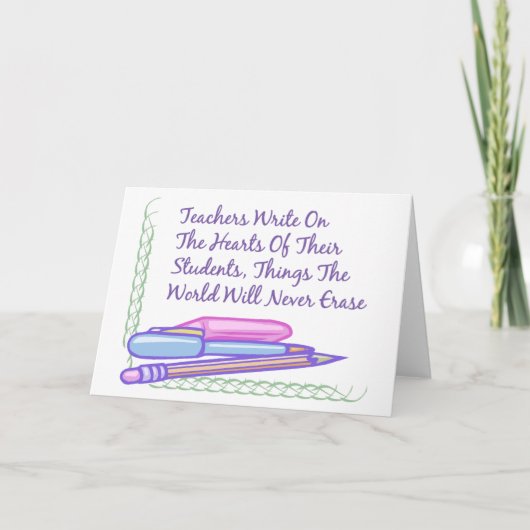 Leerkrachten schrijven op het hart van hun student kaart (Voorkant)
