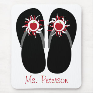 Leerkrachten Teenslippers met rode appels en pom-p Muismat